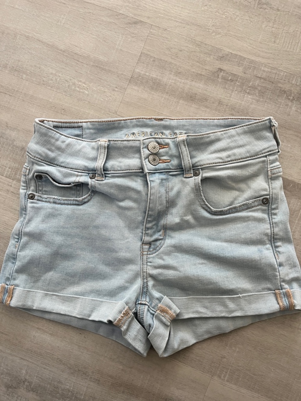 American Eagle Outfitters Light Blue Double-Button Cuffed Denim Shorts